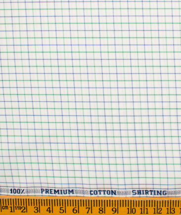 Raymond Men's Premium Cotton Checks Unstitched Shirting Fabric (White & Green)