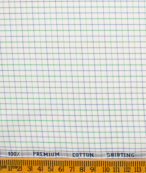 Raymond Men's Premium Cotton Checks Unstitched Shirting Fabric (White & Green)