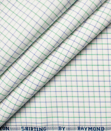Raymond Men's Premium Cotton Checks Unstitched Shirting Fabric (White & Green)