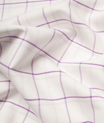 Raymond Men's Premium Cotton Checks Unstitched Shirting Fabric (White & Purple)