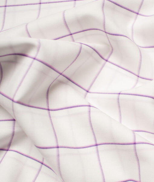 Raymond Men's Premium Cotton Checks Unstitched Shirting Fabric (White & Purple)