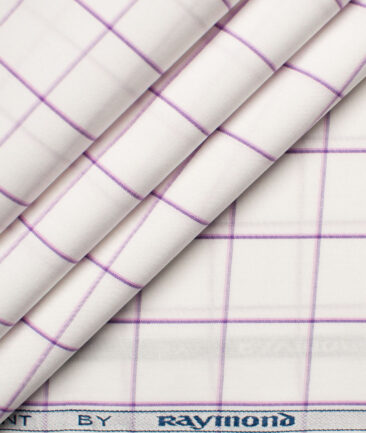 Raymond Men's Premium Cotton Checks Unstitched Shirting Fabric (White & Purple)