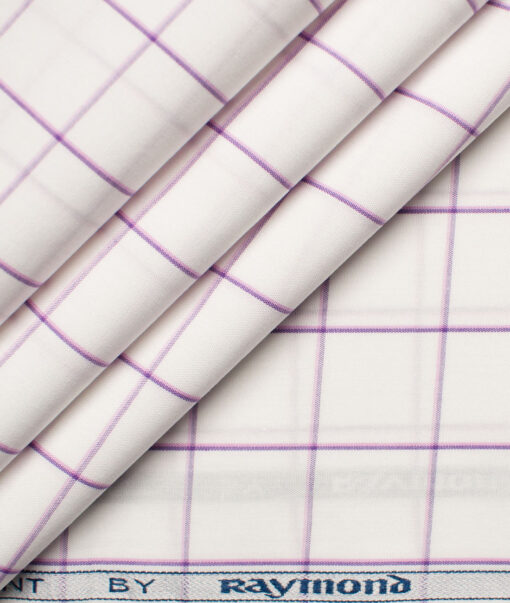 Raymond Men's Premium Cotton Checks Unstitched Shirting Fabric (White & Purple)