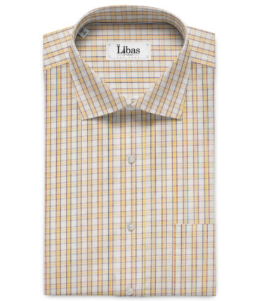 Raymond Men's Premium Cotton Checks Unstitched Shirting Fabric (White & Yellow)