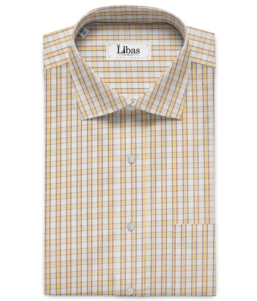 Raymond Men's Premium Cotton Checks Unstitched Shirting Fabric (White & Yellow)