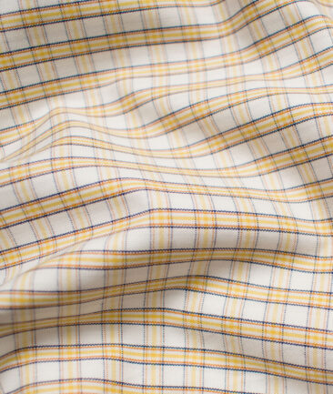 Raymond Men's Premium Cotton Checks Unstitched Shirting Fabric (White & Yellow)
