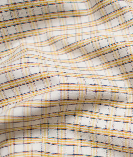 Raymond Men's Premium Cotton Checks Unstitched Shirting Fabric (White & Yellow)