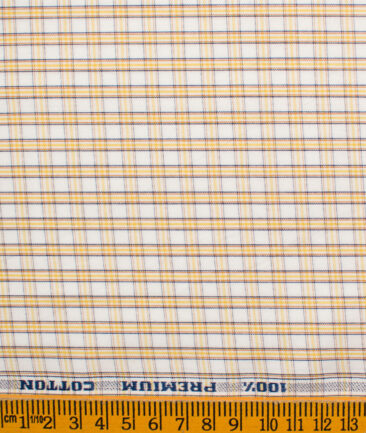 Raymond Men's Premium Cotton Checks Unstitched Shirting Fabric (White & Yellow)