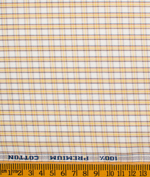 Raymond Men's Premium Cotton Checks Unstitched Shirting Fabric (White & Yellow)