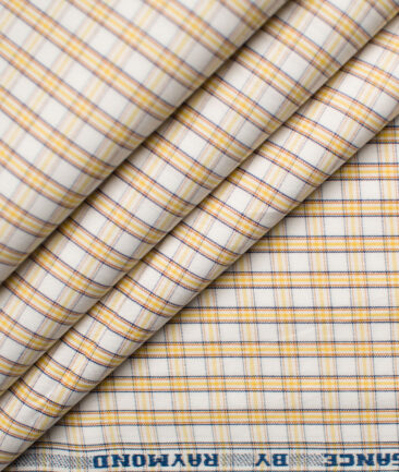 Raymond Men's Premium Cotton Checks Unstitched Shirting Fabric (White & Yellow)