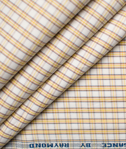 Raymond Men's Premium Cotton Checks Unstitched Shirting Fabric (White & Yellow)