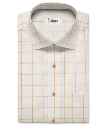 Raymond Men's Premium Cotton Checks Unstitched Shirting Fabric (White & Yellow)