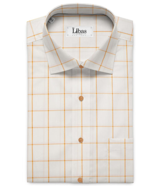 Raymond Men's Premium Cotton Checks Unstitched Shirting Fabric (White & Yellow)