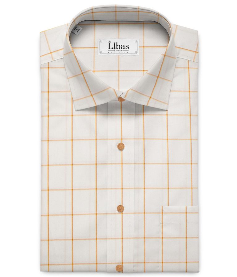 Raymond Men's Premium Cotton Checks Unstitched Shirting Fabric (White & Yellow)