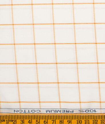 Raymond Men's Premium Cotton Checks Unstitched Shirting Fabric (White & Yellow)