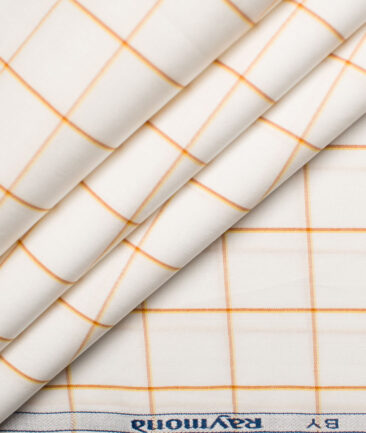 Raymond Men's Premium Cotton Checks Unstitched Shirting Fabric (White & Yellow)