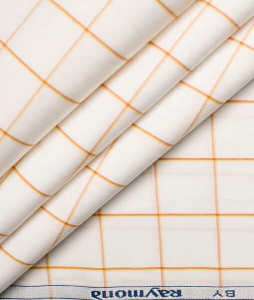 Raymond Men's Premium Cotton Checks Unstitched Shirting Fabric (White & Yellow)