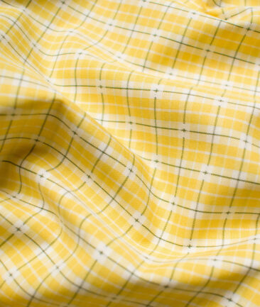 Raymond Men's Premium Cotton Checks Unstitched Shirting Fabric (Yellow)