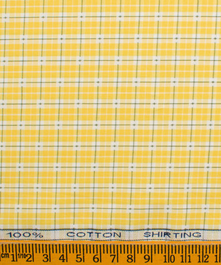 Raymond Men's Premium Cotton Checks Unstitched Shirting Fabric (Yellow)