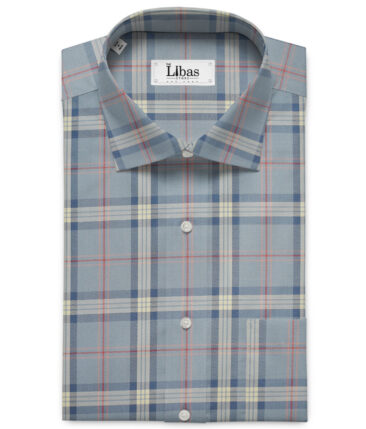 Soktas Men's Egyptian Cotton Checks Unstitched Shirting Fabric (Grey Blue)