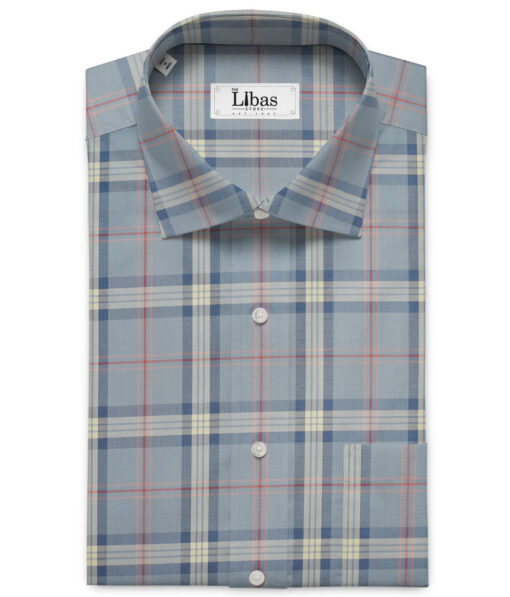 Soktas Men's Egyptian Cotton Checks Unstitched Shirting Fabric (Grey Blue)
