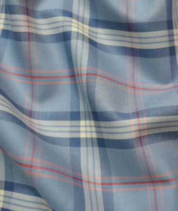 Soktas Men's Egyptian Cotton Checks Unstitched Shirting Fabric (Grey Blue)