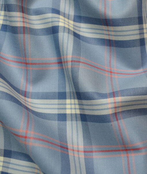 Soktas Men's Egyptian Cotton Checks Unstitched Shirting Fabric (Grey Blue)