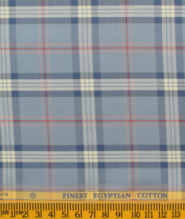 Soktas Men's Egyptian Cotton Checks Unstitched Shirting Fabric (Grey Blue)