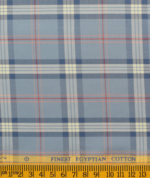 Soktas Men's Egyptian Cotton Checks Unstitched Shirting Fabric (Grey Blue)