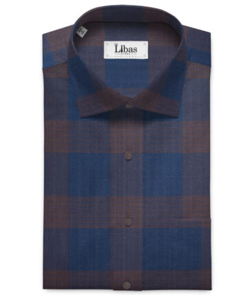 Soktas Men's Egyptian Cotton Checks Unstitched Shirting Fabric (Dark Royal Blue)