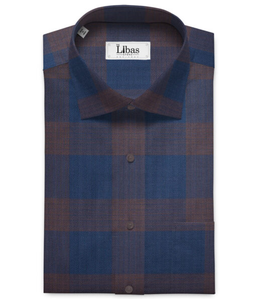 Soktas Men's Egyptian Cotton Checks Unstitched Shirting Fabric (Dark Royal Blue)