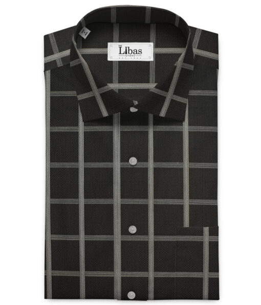 Soktas Men's Egyptian Cotton Checks Unstitched Shirting Fabric (Black)