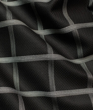 Soktas Men's Egyptian Cotton Checks Unstitched Shirting Fabric (Black)