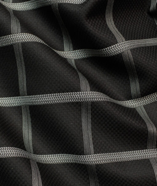 Soktas Men's Egyptian Cotton Checks Unstitched Shirting Fabric (Black)