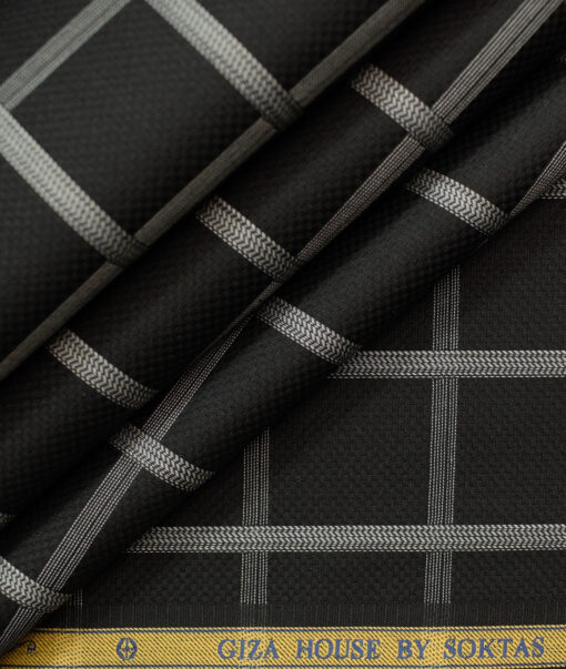 Soktas Men's Egyptian Cotton Checks Unstitched Shirting Fabric (Black)