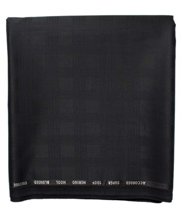 Cadini Men's  Wool Checks Super 100's 1.30 Meter Unstitched Trouser Fabric (Black)