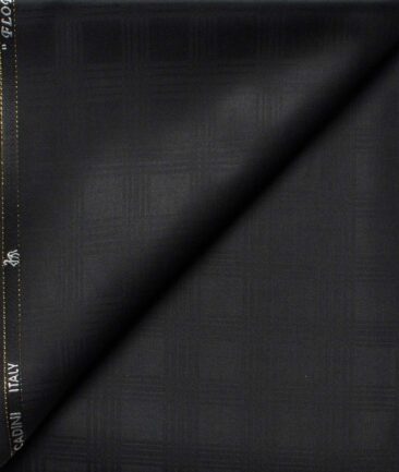 Cadini Men's  Wool Checks Super 100's 1.30 Meter Unstitched Trouser Fabric (Black)
