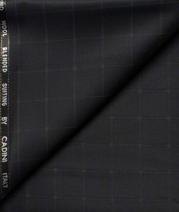 Cadini Men's  Wool Checks Super 90's 1.30 Meter Unstitched Trouser Fabric (Black)