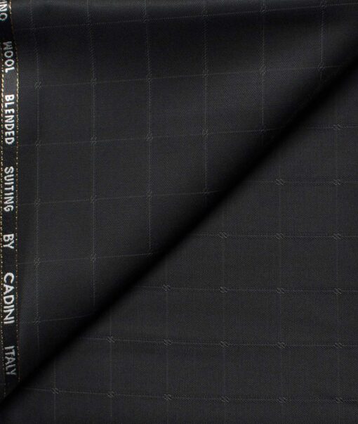 Cadini Men's  Wool Checks Super 90's 1.30 Meter Unstitched Trouser Fabric (Black)