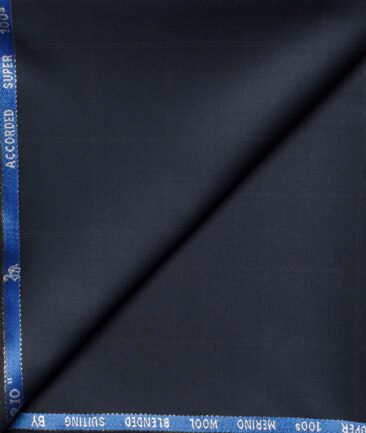 Cadini Men's  Wool Checks Super 100's 1.30 Meter Unstitched Trouser Fabric (Dark Blue)