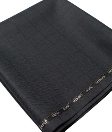 Cadini Men's  Wool Checks Super 100's 1.30 Meter Unstitched Trouser Fabric (Dark Grey)