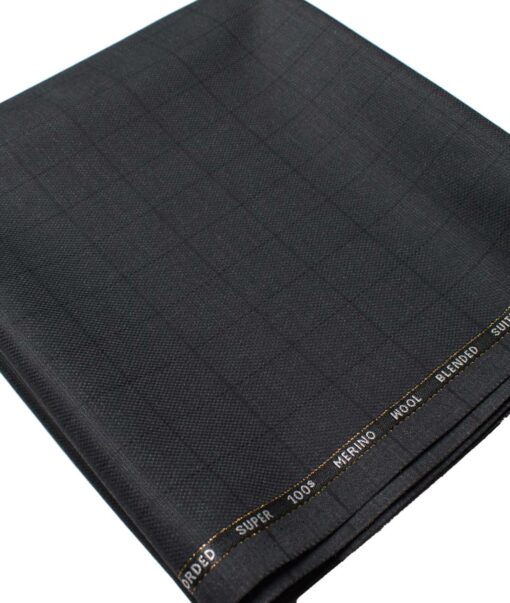 Cadini Men's  Wool Checks Super 100's 1.30 Meter Unstitched Trouser Fabric (Dark Grey)
