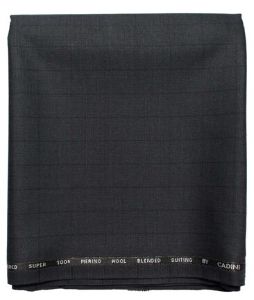 Cadini Men's  Wool Checks Super 100's 1.30 Meter Unstitched Trouser Fabric (Dark Grey)