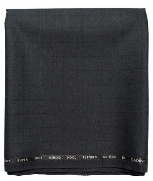 Cadini Men's  Wool Checks Super 100's 1.30 Meter Unstitched Trouser Fabric (Dark Grey)