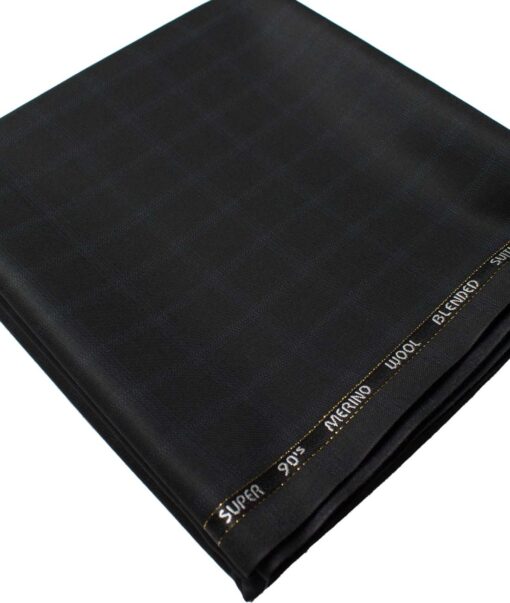 Cadini Men's  Wool Checks Super 90's 1.30 Meter Unstitched Trouser Fabric (Black)