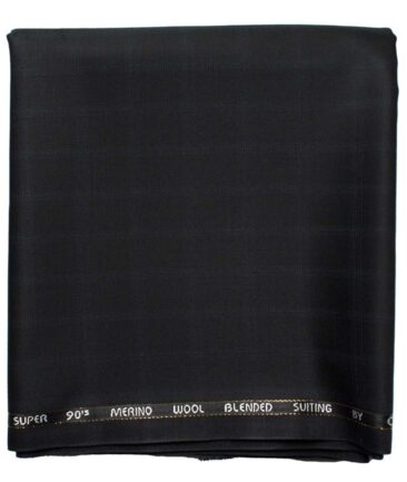 Cadini Men's  Wool Checks Super 90's 1.30 Meter Unstitched Trouser Fabric (Black)