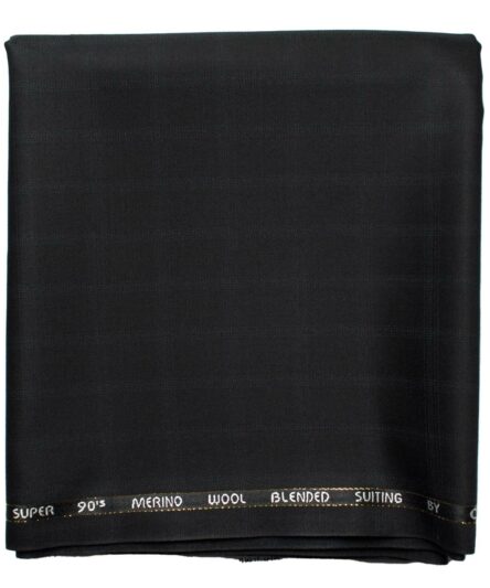 Cadini Men's  Wool Checks Super 90's 1.30 Meter Unstitched Trouser Fabric (Black)