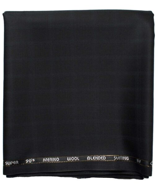 Cadini Men's  Wool Checks Super 90's 1.30 Meter Unstitched Trouser Fabric (Black)