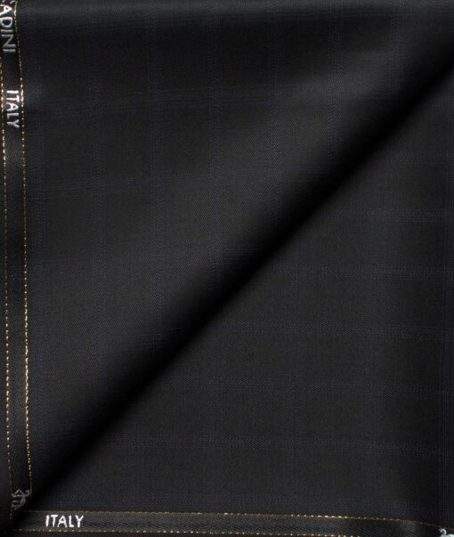 Cadini Men's  Wool Checks Super 90's 1.30 Meter Unstitched Trouser Fabric (Black)