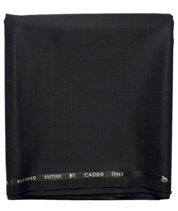 Cadini Men's  Wool Checks Super 90's 1.30 Meter Unstitched Trouser Fabric (Black)